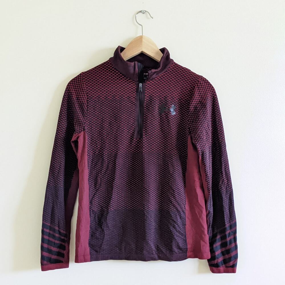 Under Armour Black Red Pullover 1/4 Zip Sz YLG/14 Loose Fit Heatgear Long Sleeve